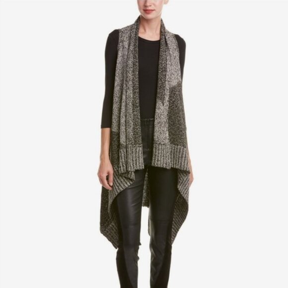 Alice + Olivia Nessa Long Sweater Vest Womens M Black Grey Marled Mixed Knit